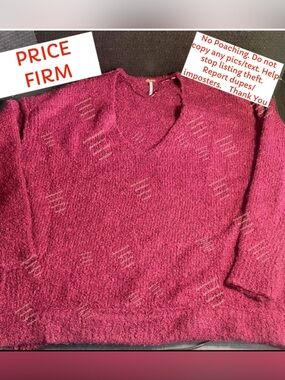 NWOT Free People Lofty Vneck Wine Sweater Size XS OVERSIZED Body, fitted sleeves